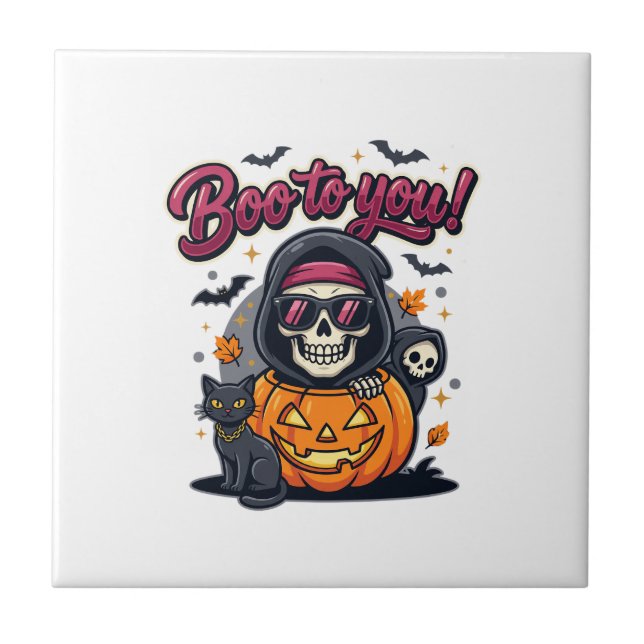 Carreau Squelette de citrouille d'Halloween Bouh (Devant)