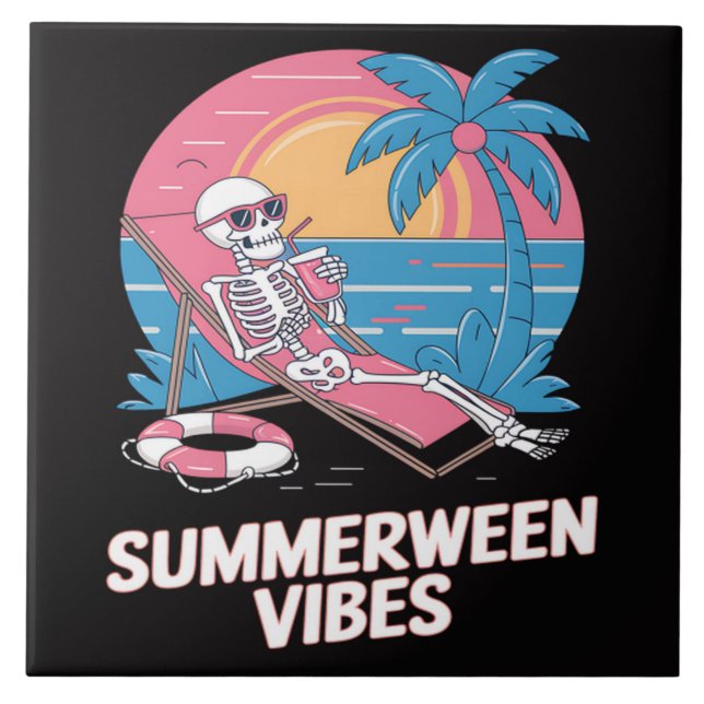 Carreau Squelette de Summerween Vacances d'été Plage Drôle (Devant)