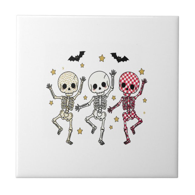 Carreau Squelettes dansants de Halloween mignons (Devant)