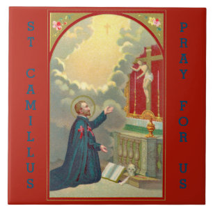 Carreau St. Camillus priant devant un crucifix (M 020)