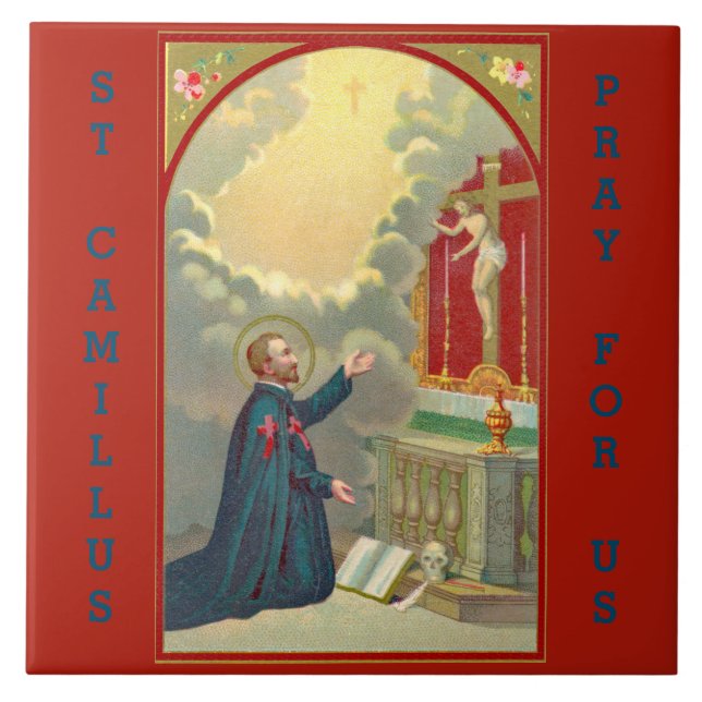 Carreau St. Camillus priant devant un crucifix (M 020) (Devant)