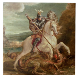 Carreau St George massacrant le dragon, (huile sur le
