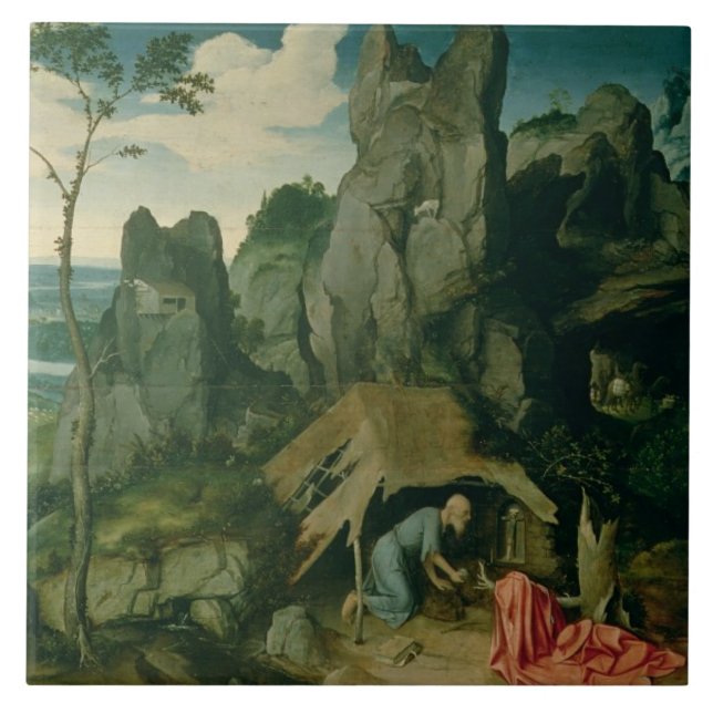 Carreau St Jerome dans le désert (huile sur le panneau) (Devant)