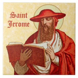Carreau St. Jérôme en cardinal avec livre (P 004)