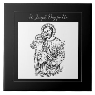 Carreau St. Joseph Priez Pour Nous Noir, Blanc, Catholiqu