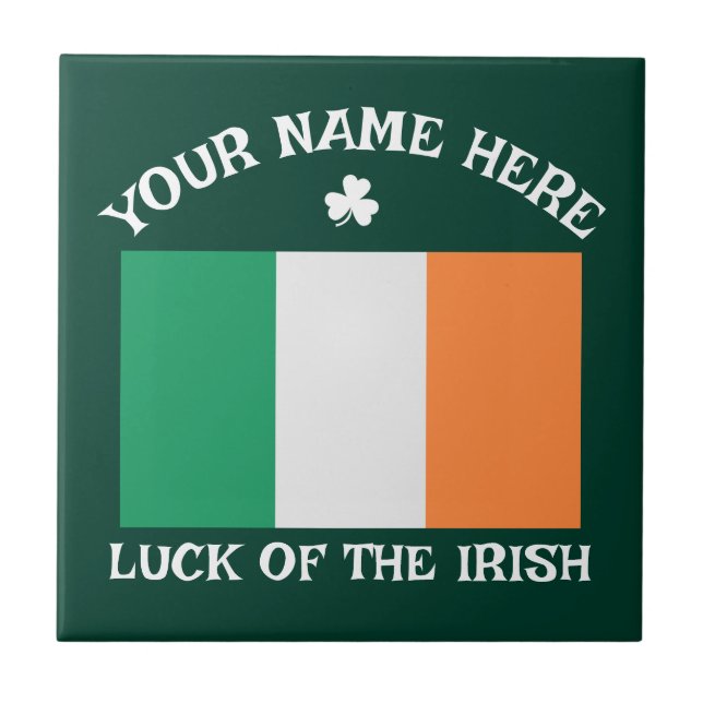 Carreau St Patrick's Day Ireland Flag Custom Name Shamrock (Devant)