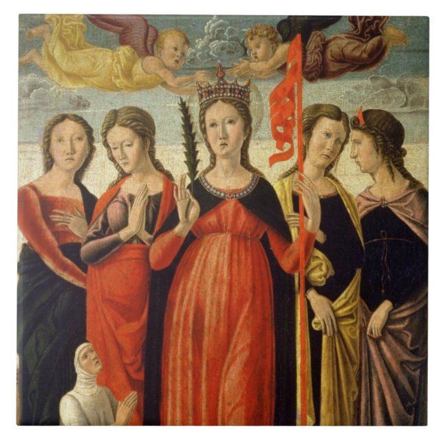 Carreau St Ursula et quatre saints (tempera sur le (Devant)