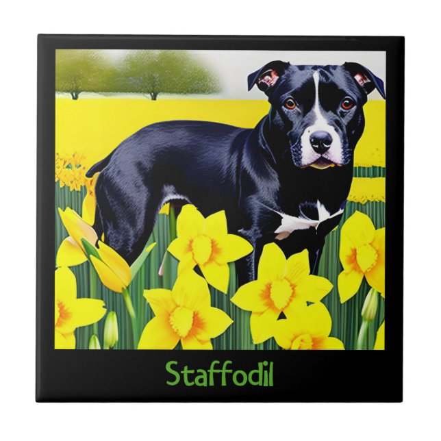 Carreau Staffodil - Staffy dans les jonquilles (Devant)