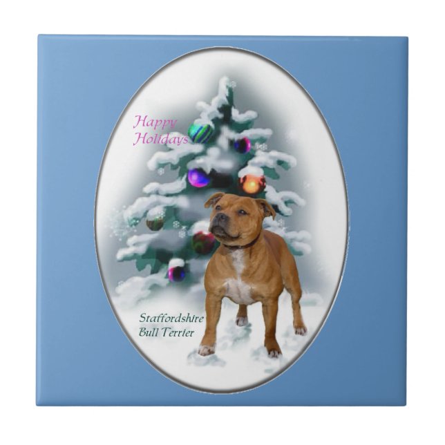 Carreau Staffordshire Bull Terrier Noël (Devant)