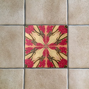 Carreau Stain Glass Look Art Nouveau rose rose motif flora