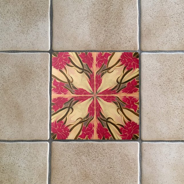 Carreau Stain Glass Look Art Nouveau rose rose motif flora (Créateur téléchargé)