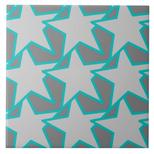 Carreau Star moderne géométrique, gris et turquoise (Devant)