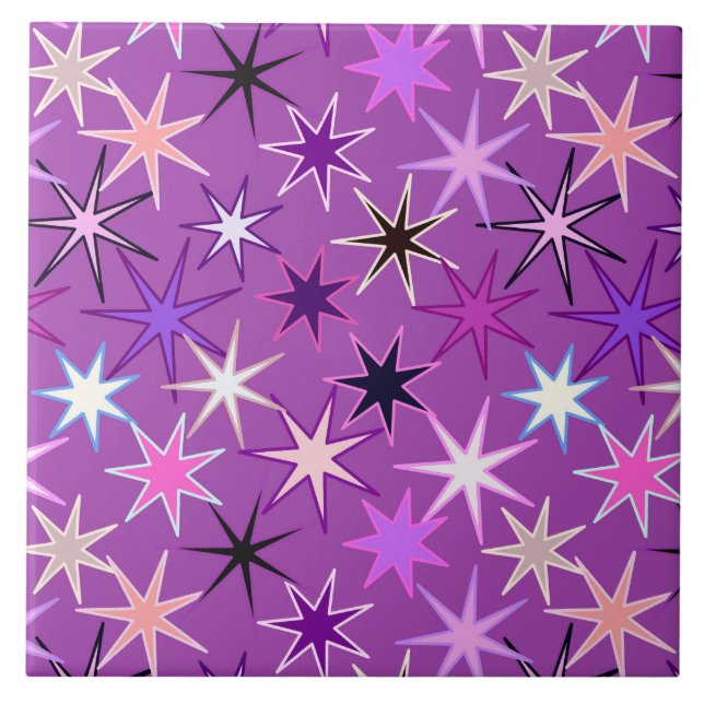 Carreau Starburst moderne imprimer, violet violet et orchi (Devant)
