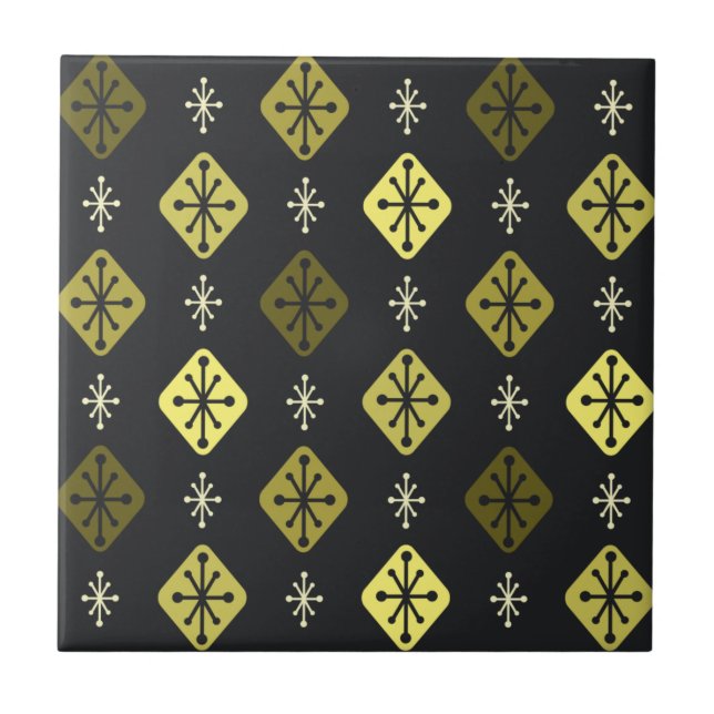 Carreau Starburts du milieu du siècle Diamants Noir Jaune (Devant)