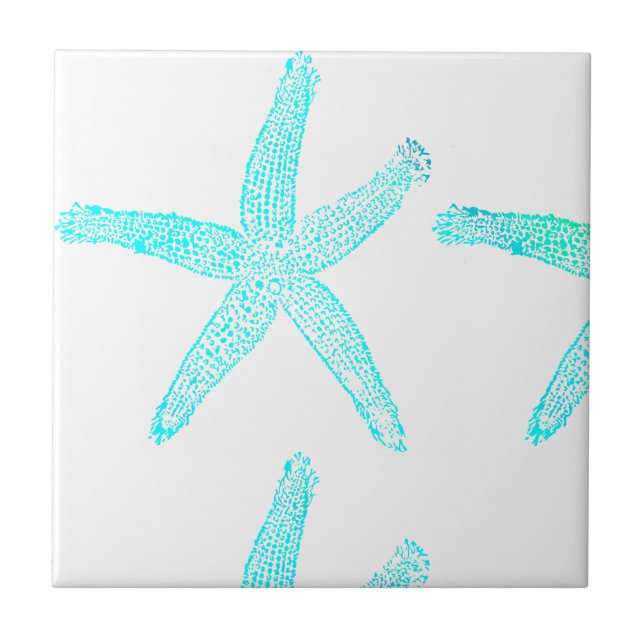 Carreau Starfish Motifs Plage Turquoise Bleu Blanc Nautiqu (Devant)