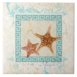 Carreau Starfish Sea Shells Ocean Greek Key Pattern
