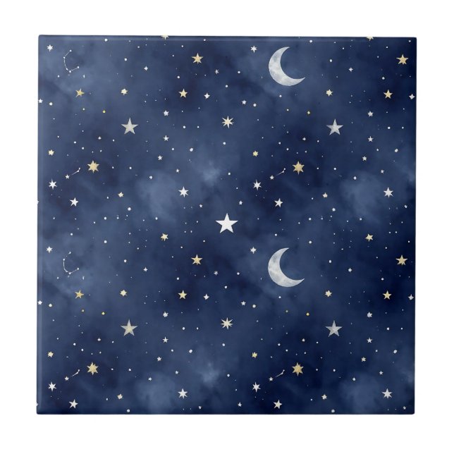 Carreau Starry Night Moon Constellations Pattern (Devant)