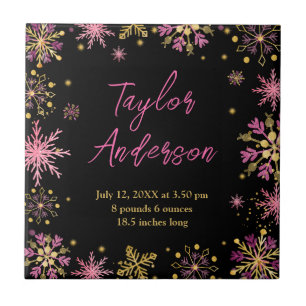 Carreau Statistiques de naissance flocons de neige or et r