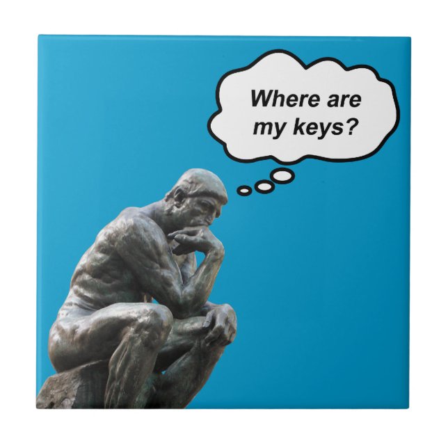 Carreau Statue de penseur drôle de Rodin - Où sont mes clé (Devant)