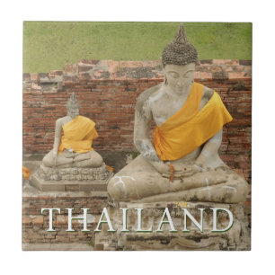 Carreau Statues de Bouddhas assis Ayutthaya, Thaïlande