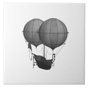 Carreau Steampunk Design Machine volante noire et blanche