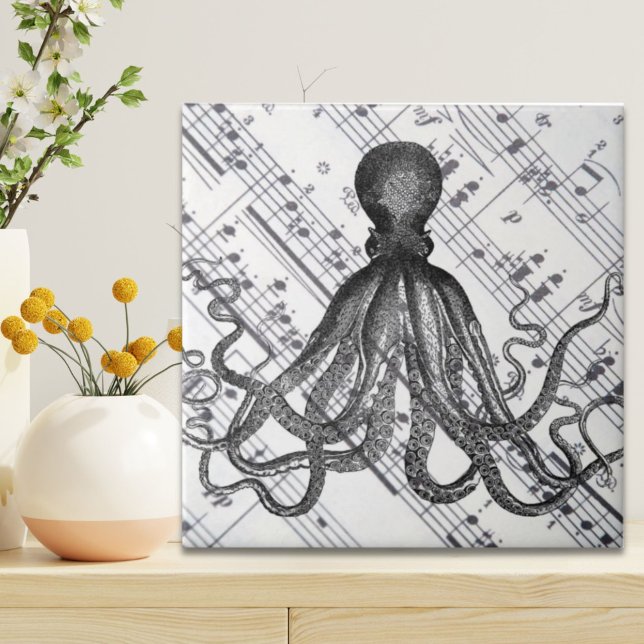 Carreau steampunk rustique nautique moderne poulpe vintage (rustic steampunk nautical modern vintage octopus ceramic tile)
