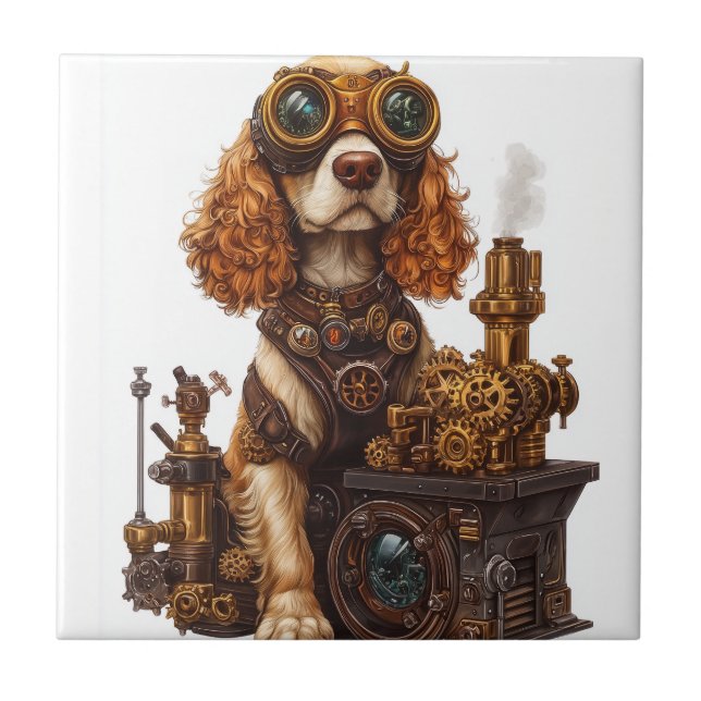 Carreau Steampunk Spaniel � Inventeur de chien victorien (Devant)