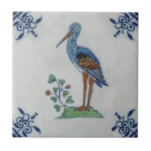 Carreau Stork polychrome du XVIIIe siècle ? Heron ? Repro