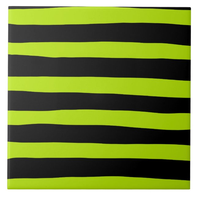 Carreau Stripes inégales - Lime vert et noir (Devant)