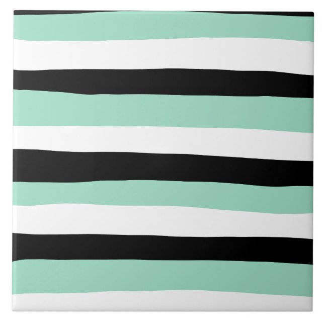 Carreau Stripes inégales - Mint vert, blanc et noir (Devant)