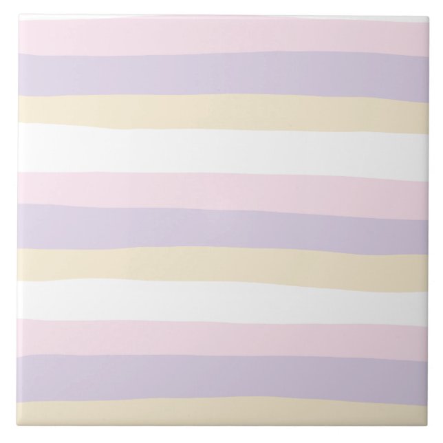Carreau Stripes inégales - rose pastel, jaune et violet (Devant)