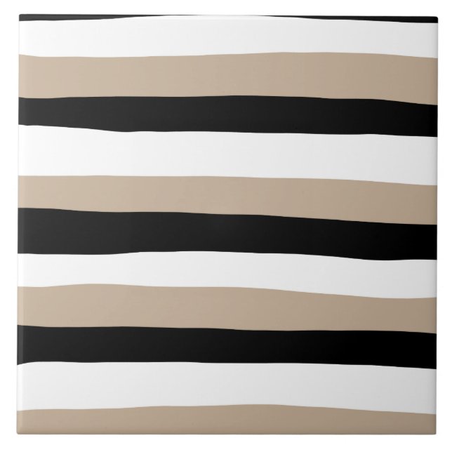 Carreau Stripes inégales - Taupe, noir et blanc (Devant)