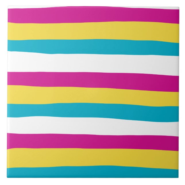 Carreau Stripes inégales - Turquoise, Jaune, Rose et Blanc (Devant)