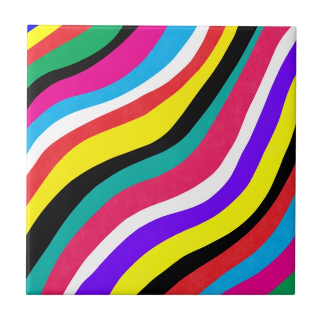 Carreau Stripes multicouleurs psychédéliques à ondes (Devant)