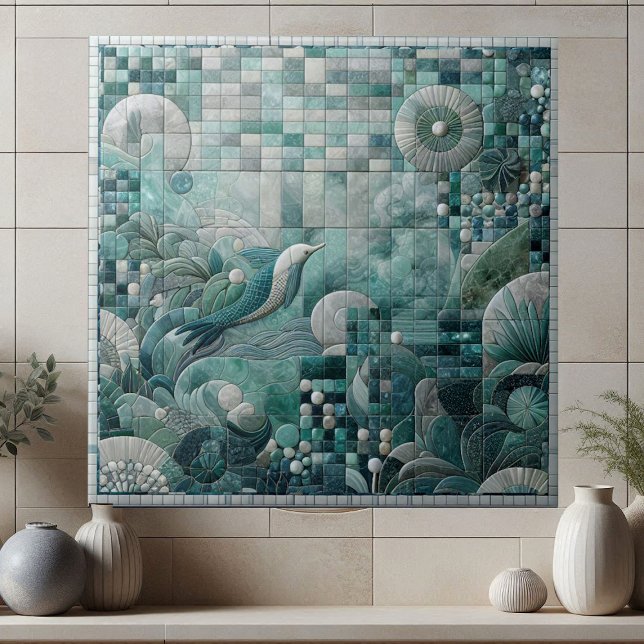 Carreau Stunning Underwater Aquamarine Crystal Blue Mosaic (Stunning Underwater Aquamarine Crystal Blue Mosaic Ceramic Tile)
