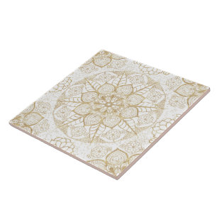 Carreau Style Boho Blanc Or Mandala Floral