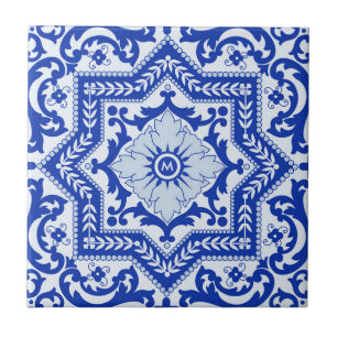 Carreau Style céramique bleu Azulejo Vintage Monogramme