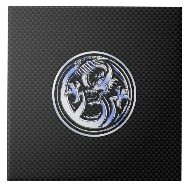 Carreau Style Chrome badge Dragon sur Carbon Fibre Print (Devant)