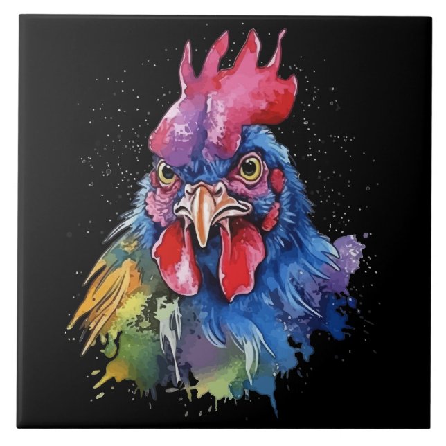 Carreau Style d'aquarelle de poulet du coq du pays (Devant)
