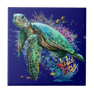Carreau Style d'aquarelle sous-marine de tortue marine