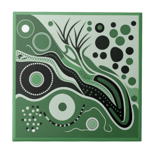 Carreau Style d'art autochtone vert 1 de 9 Carrelage en cé