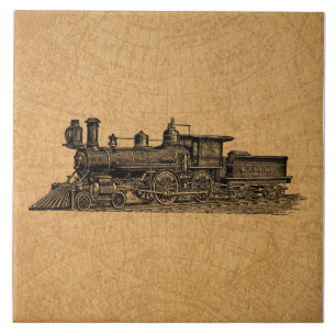 Carreau Style de carte et moteur à vapeur Vintage du trai