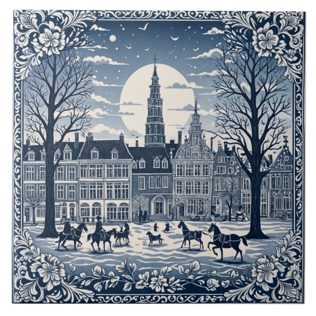 Carreau style Delft hiver/Noël 6 (Devant)