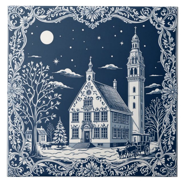 Carreau style Delft hiver/Noël 7 (Devant)
