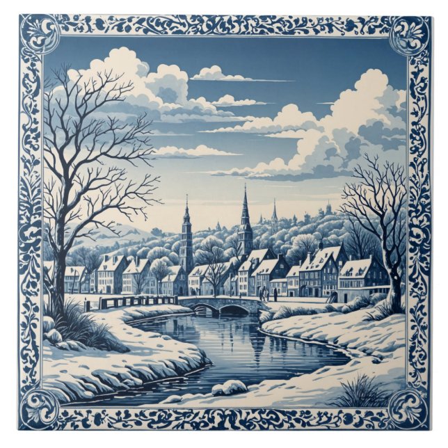 Carreau style Delft hiver/Noël 8 (Devant)