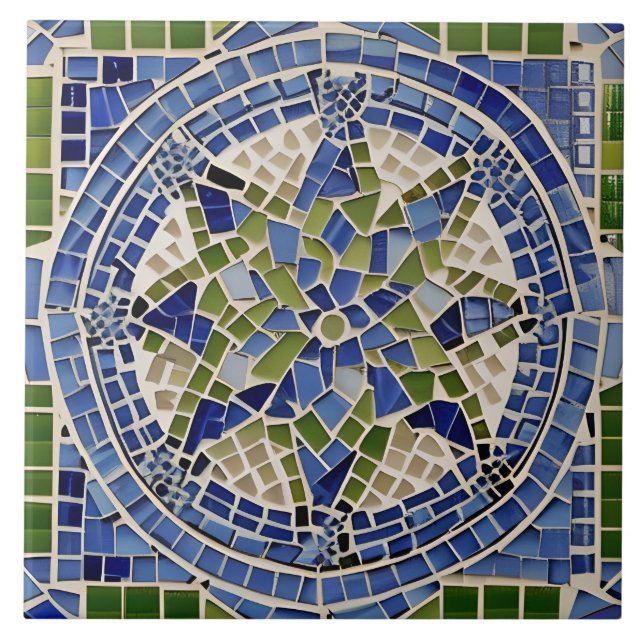 Carreau Style espagnol Simulé Mosaïque bleu et vert (Devant)