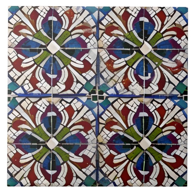 Carreau Style espagnol Simulé Mosaïque Bleu Rouge Vert (Devant)