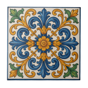 Carreau Style Floral Méditerranéen Peint À La Main