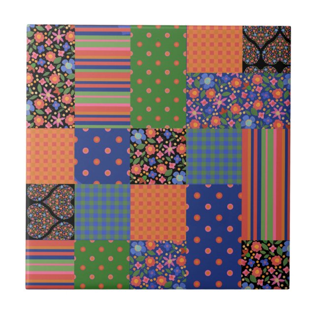 Carreau Style Folk Art Faux Patchwork Carrelage céramique (Devant)