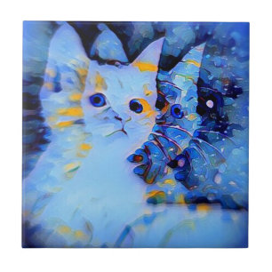 Carreau Style impressionniste bleu Kitten Art pour Amoureu